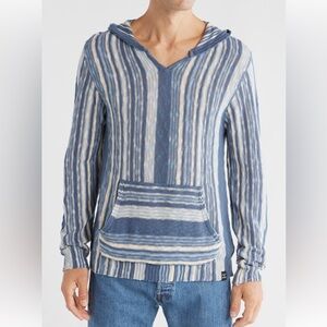 Lucky Brand Baja Stripe Hooded Pullover Blue Multi Stripe Large Coogi NWT
